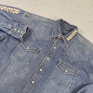 Resistol Rodeo Gear Shirt Mens XL Blue Denim Western Pearl Snap Long Sleeve